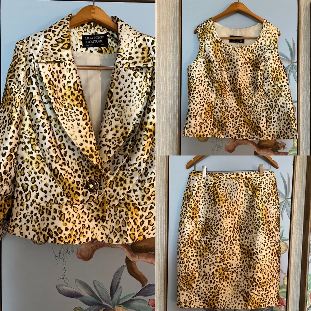 Lily and Taylor 3 Piece Animal Print Designer Suit